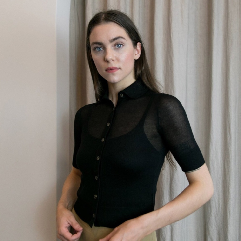 Mara Hoffman Veronica Semi-Sheer Knit Polo Sweater
